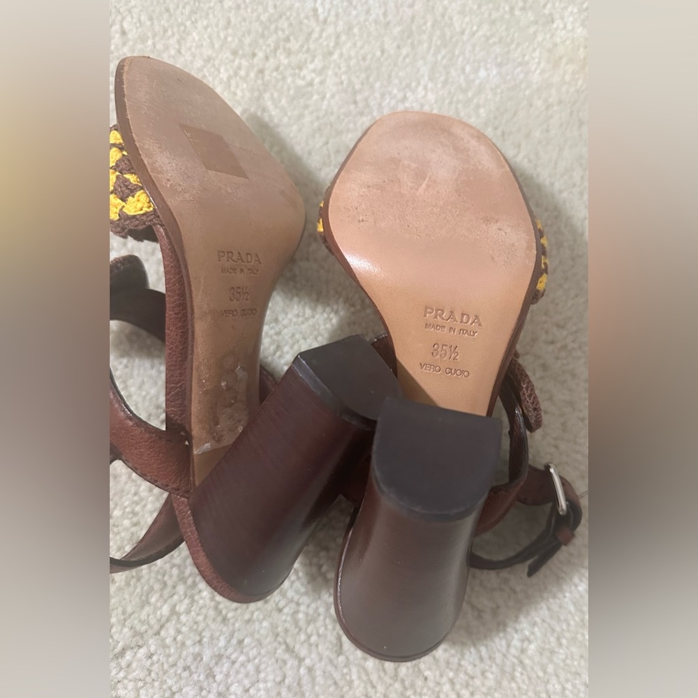 SOLD-Prada Leather and Crochet Sandals - Picture 2 of 3